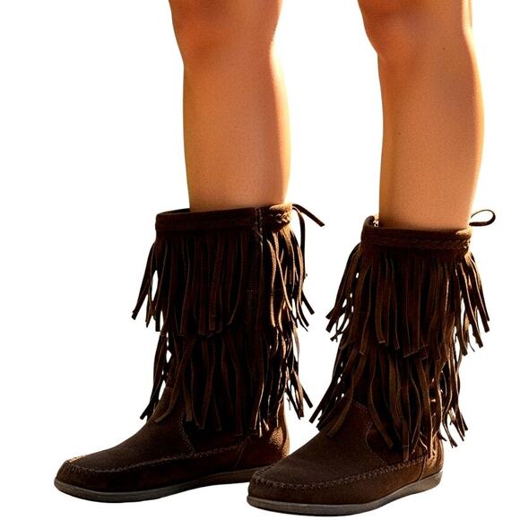 Rampage 8M Brown Fringe Women's Moccasins Boots Shoes 8 Medium Width - Picture 1 of 7